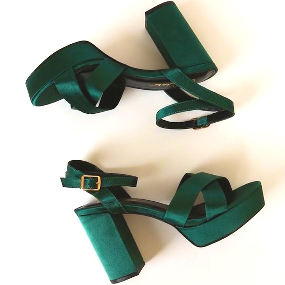 Emerald Green Satin Heels